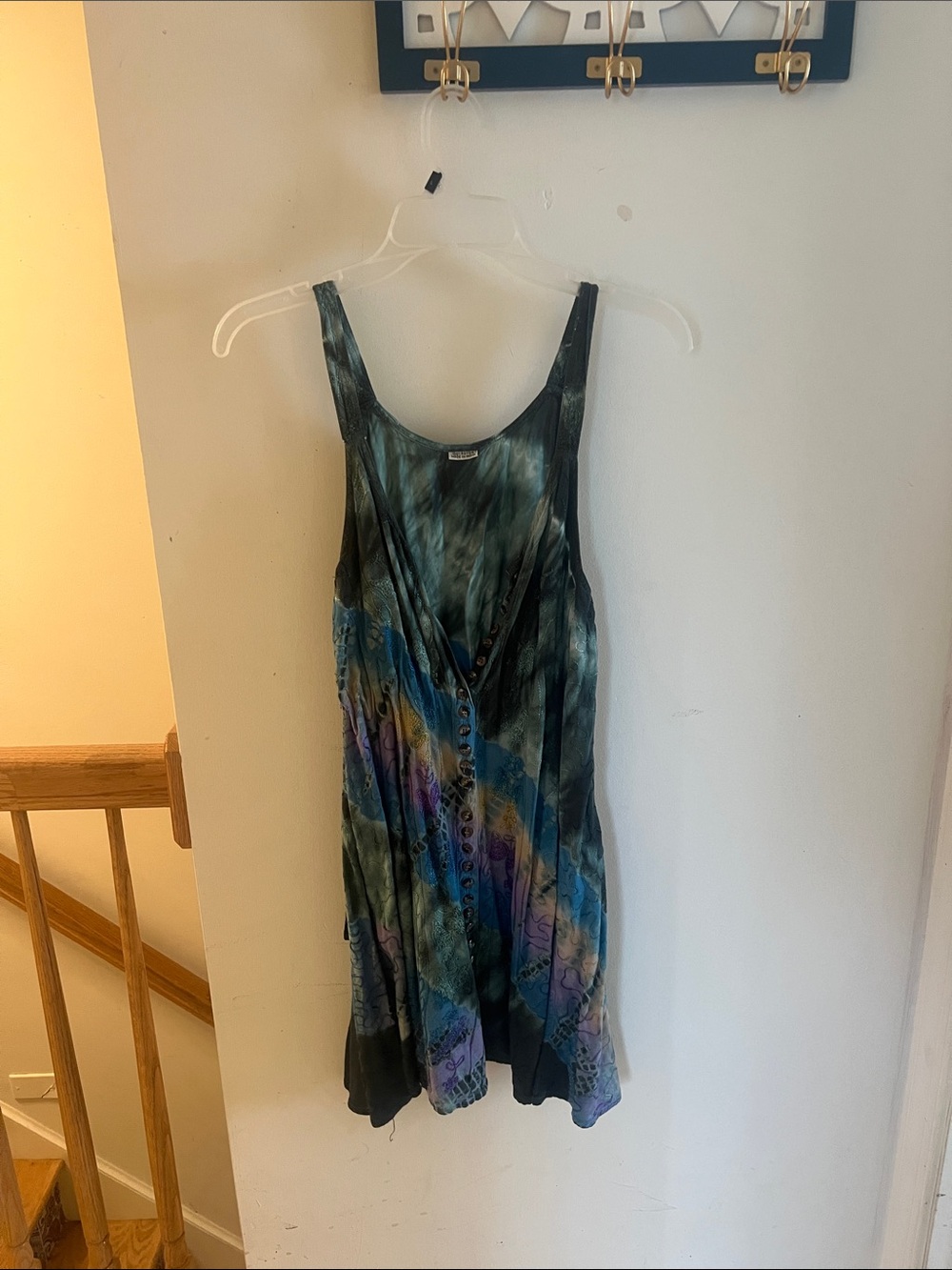 Boho Tie-Dye Button Front Sundress in Teal & Purple